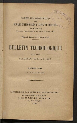 Bulletin technologique 1894