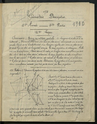 Cours de géométrie descriptive de M. Olive (Officier d'Académie). 2e année 2e partie. Ecole Nationale d'Arts et Metiers d'Aix. Cours de géométrie descriptive de M. Olive (Officier d'Académie). 2e année 2e partie. Ecole Nationale d'Arts et Metiers d'Aix.