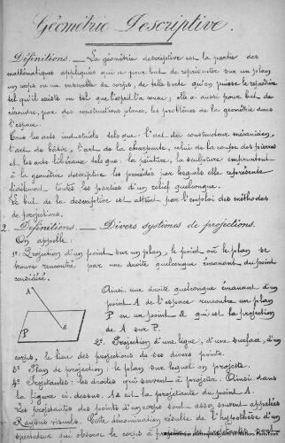 Cours de géométrie descriptive professé à l'Ecole nationale d'Arts et Métiers d'Angers