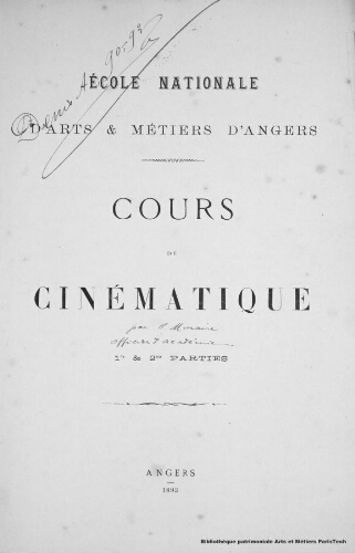 Ecole Nationale d'Arts et Métiers : cours de  cinématique -1ère et 2ème parties Ecole Nationale d'Arts et Métiers : cours de  cinématique -1ère et 2ème parties