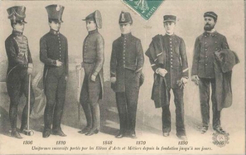 Uniformes successifs portés par les Elèves d'Arts et Métiers depuis la fondation jusqu'à nos jours Uniformes successifs portés par les Elèves d'Arts et Métiers depuis la fondation jusqu'à nos jours