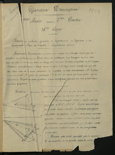 Cours de géométrie descriptive. 2e année 2e partie. Ecole Nationale d'Arts et Métiers d'Aix. Cours de géométrie descriptive. 2e année 2e partie. Ecole Nationale d'Arts et Métiers d'Aix.