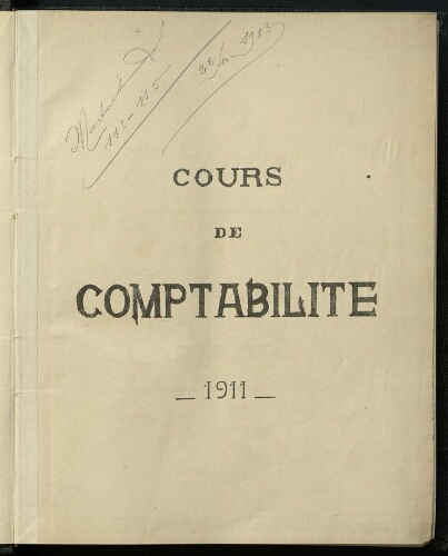 Cours de comptabilité. Ecole Nationale d'Arts et Métiers de Cluny.